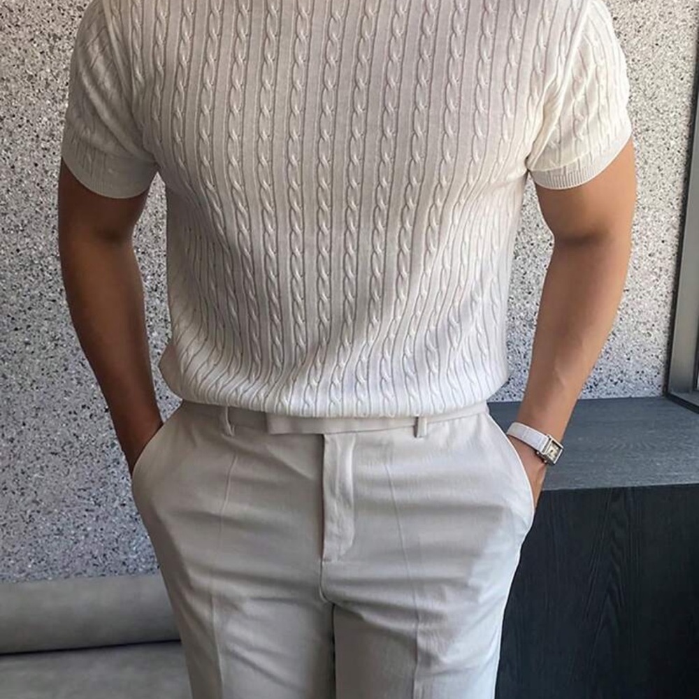 Men's Knitted Sweater With Twist Pattern Round Neck, Solid Color